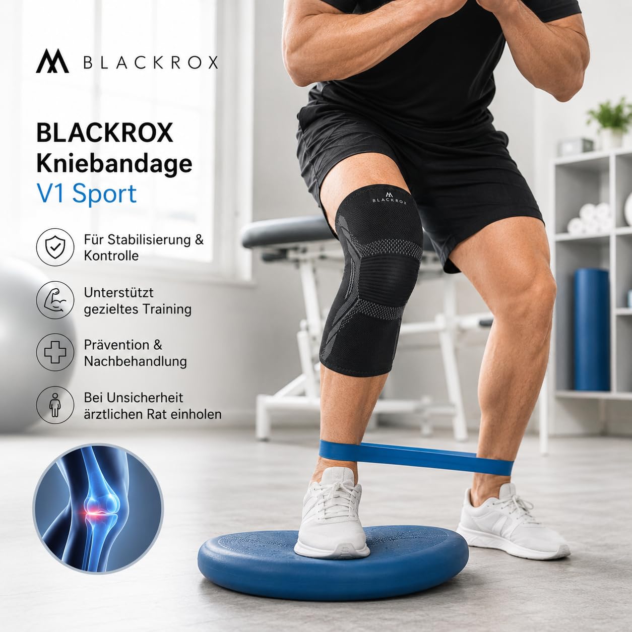 BLACKROX Ginocchiera paragonabile per uomo e donna, ginocchiera a compressione Meniskus, ginocchia, ginocchiere sportive, calcio, jogging, traspirante, elastica, allevia il dolore