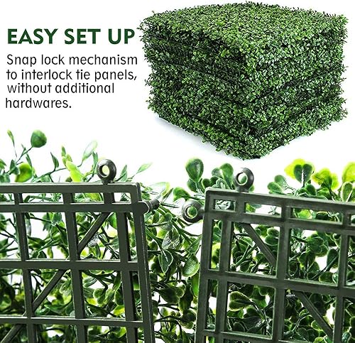 Miniatura 5 de 12 paneles artificiales de boj de 20 x 20 pulgadas, plantas de seto topiario con protección UV, tapetes de pared de césped sintético para