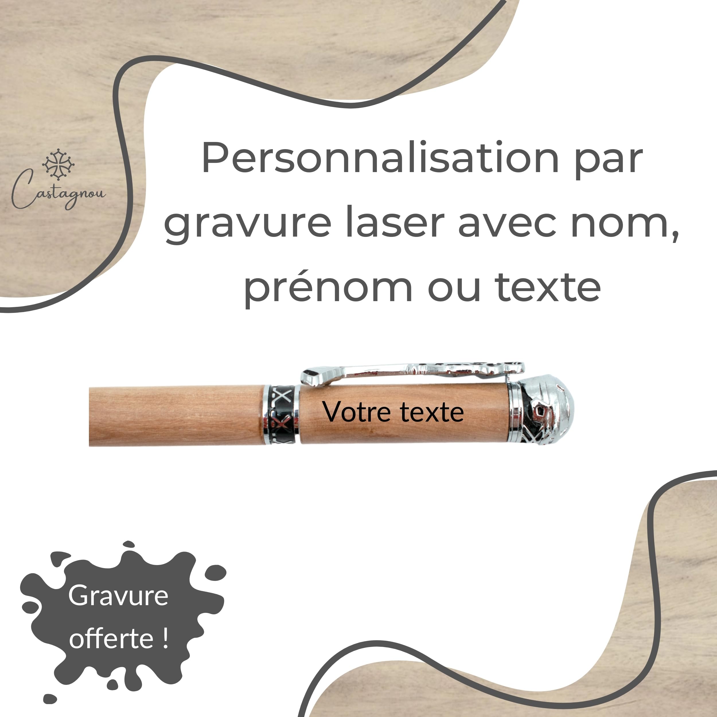 Penna personalizzata | HOCKEY | in legno con nome, nome, testo - incisione laser personalizzabile - idea originale e unica - artigianale fatto a mano - confezione regalo uomo donna