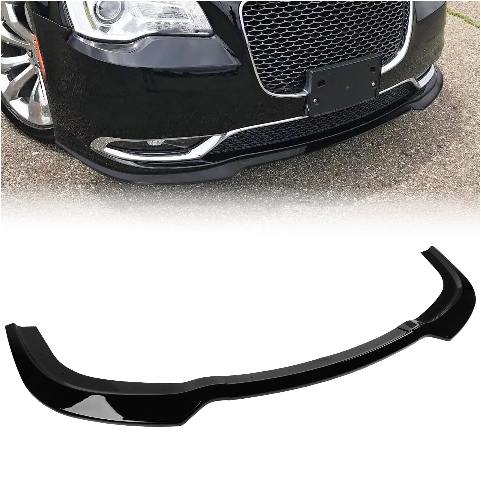 Photo 1 of Fit for 2015-2023 Chrysler 300 Front Bumper Lip - C/S/Limited/Touring Edition 3-Piece Gloss Black Splitter Separator Kit, Air Chin Body Kit