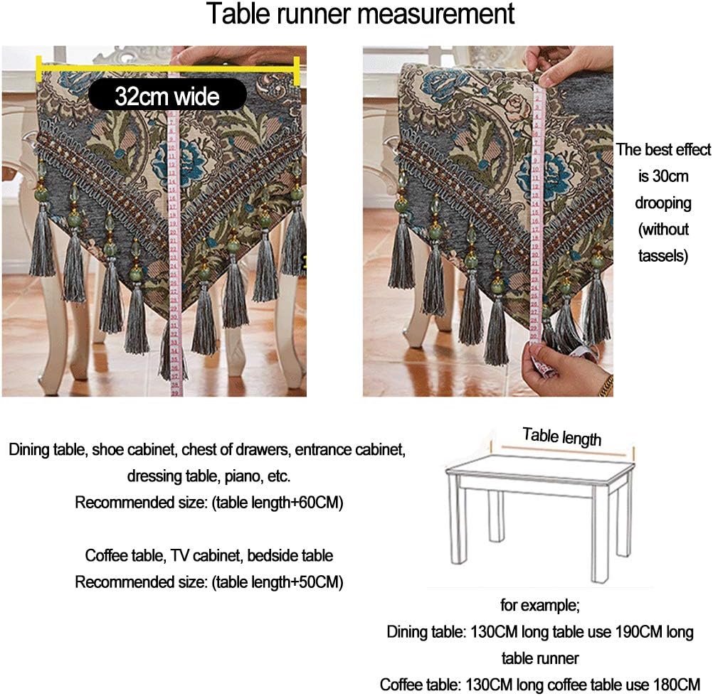 Beaded Multi-Tassel Table Runner Aqua Blue Luxury Thick Runners for Tv Cabinet Shoe Bed Light Placemats Family Dinner Holiday Party Decoration-g-32×270cm