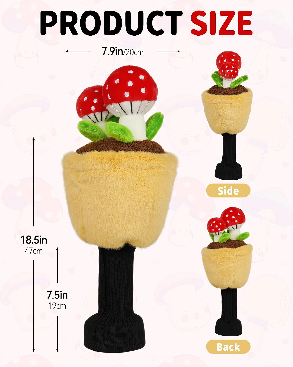 Big Teeth Mushroom Doo Plush Driver Headcover Plants, Funny Mushroom Driver Head Cover for 460cc Club, Golf Head Covers for Woods and Driver Long Neck Sock Protector