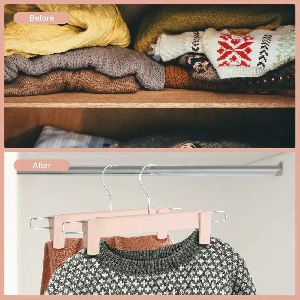 GLDFW - Confezione da 10 grucce regolabili antiscivolo con clip antiruggine per pantaloni, gonne, jeans, vestiti