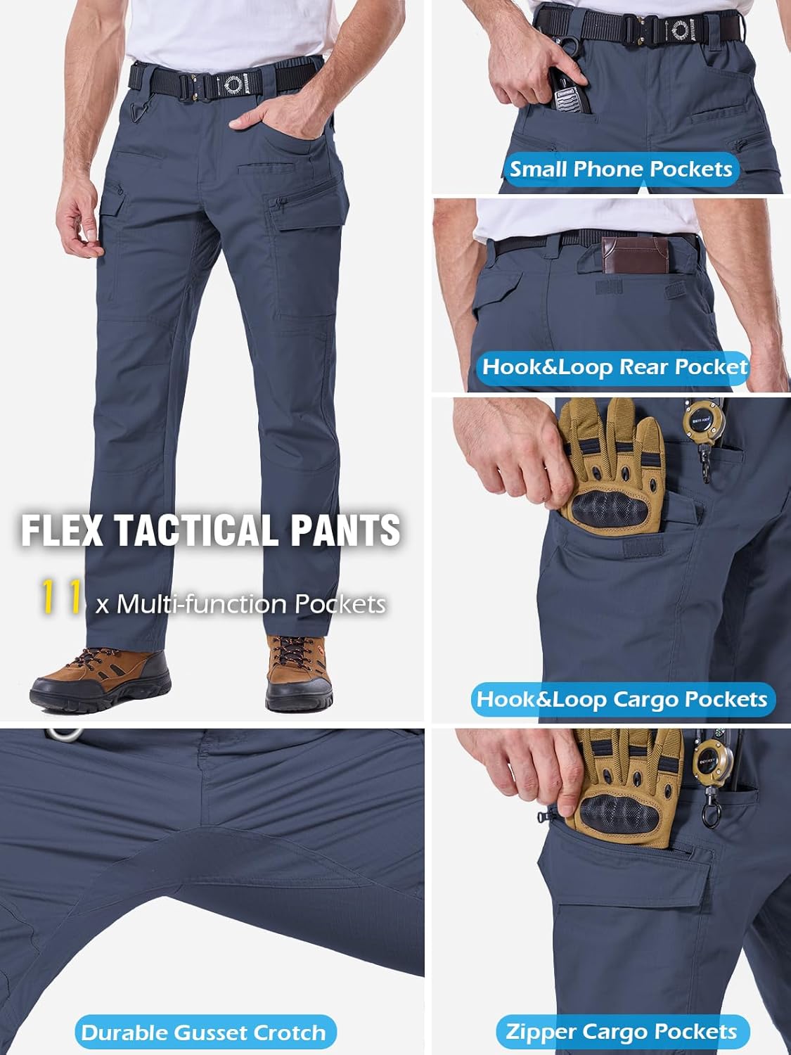 CARWORNIC Men's Stretch Ripstop Tactical Pants Lightweight Water-Resistant Flex Hiking Cargo Work Pants with 11 Pockets - Image 6