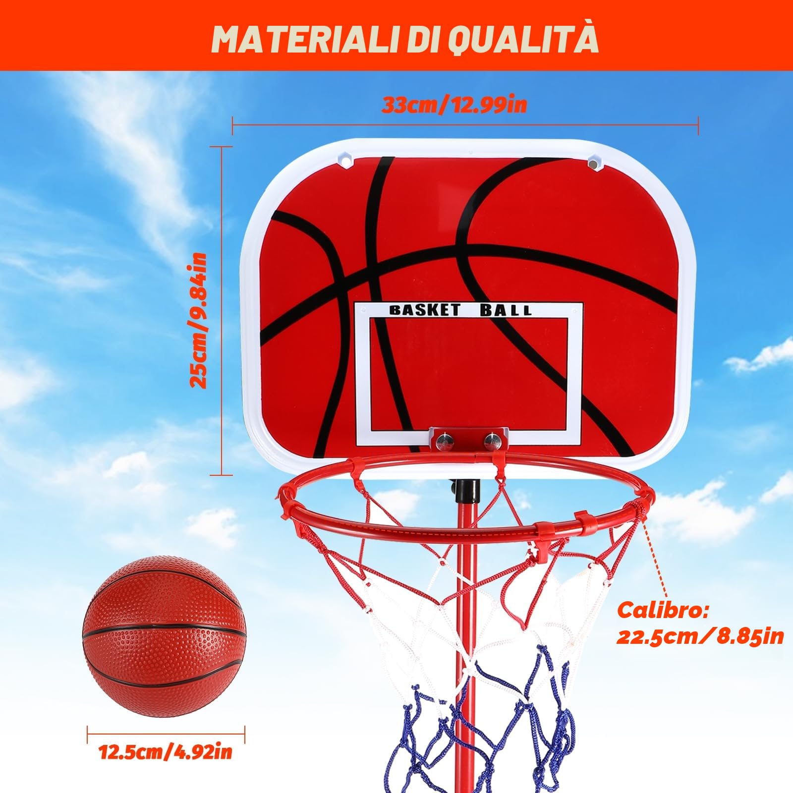 Canestro Bambini Esternocon 2 Palloni da Basket e una Pompa, Regolabile in Altezza, per Bambini dai 3 agli 8 Anni, per Canestri da Basket Indoor e Outdoor