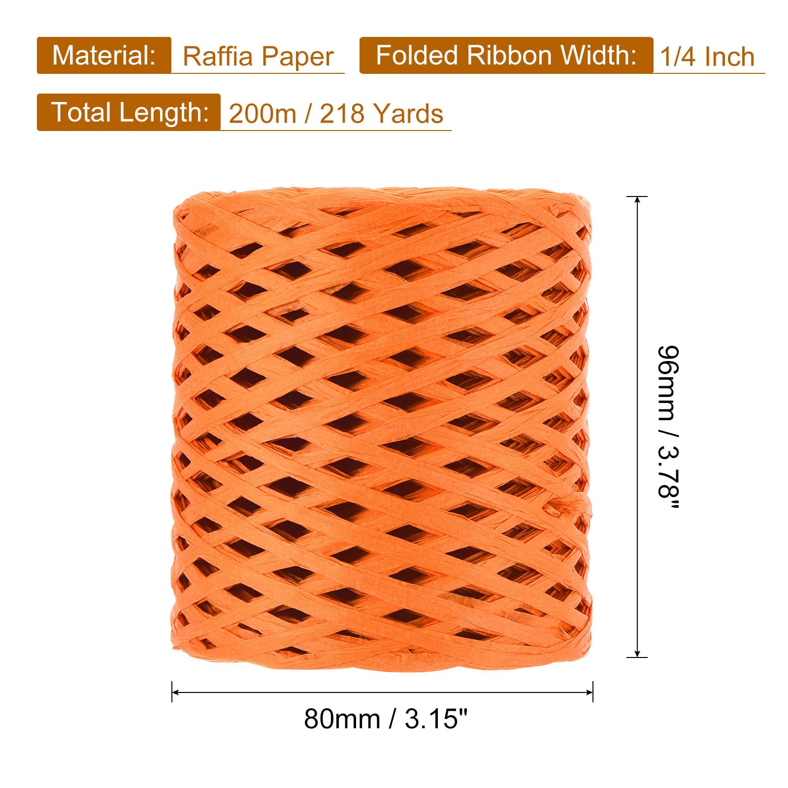 QUARKZMAN Nastro Artigianale in Carta di Rafia, 6mm x 200M Corda di Rafia per Imballaggio Regali Fai da Te, Nastro per Avvolgere Natale, Arancione