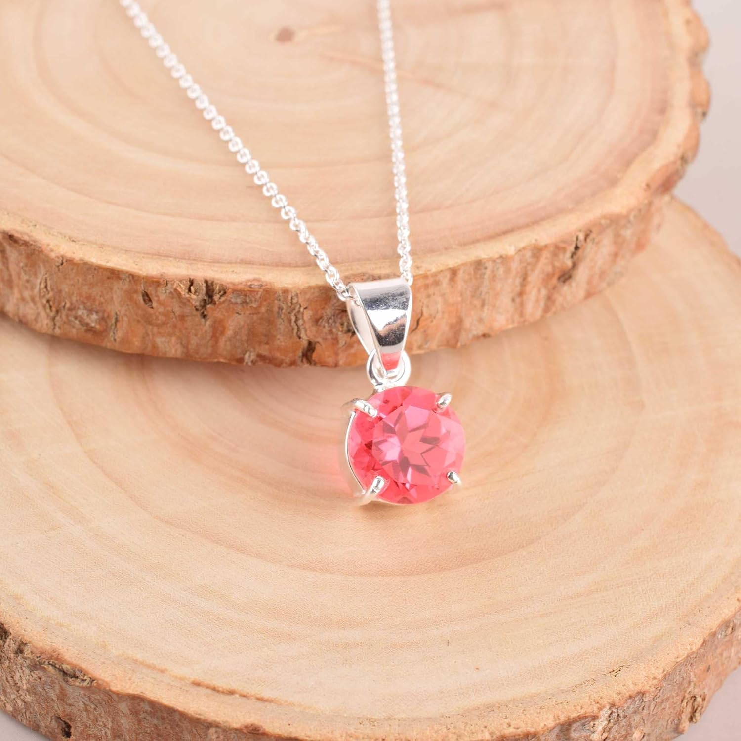 Natural Pink Quartz Crystals Pendant Necklace, Round Gemstone, Energy Healing Crystals, Birthday, Gift for Her, Women Dainty Gemstone Jewelry Long AAA+ Quality (H) - Image 3