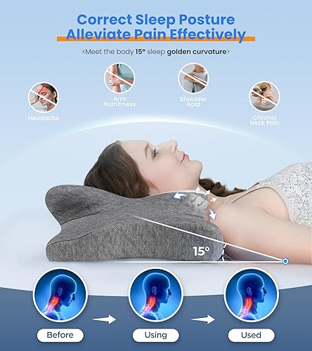 Miniatura 3 de Almohada refrescante para aliviar el dolor para el cuello, almohada cervical ajustable para el cuello para dormir acogedor, almohadas ergonómicas de