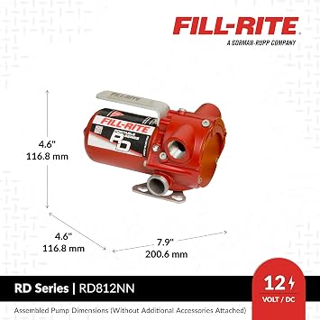 Fill-Rite RD812NN 12V DC Fuel Transfer Pump 8 GPM, Cast-Iron Construction, 3/4 NPT, Pump Only Configuration for Gasoline, Diesel, Kerosene & Mineral Spirits