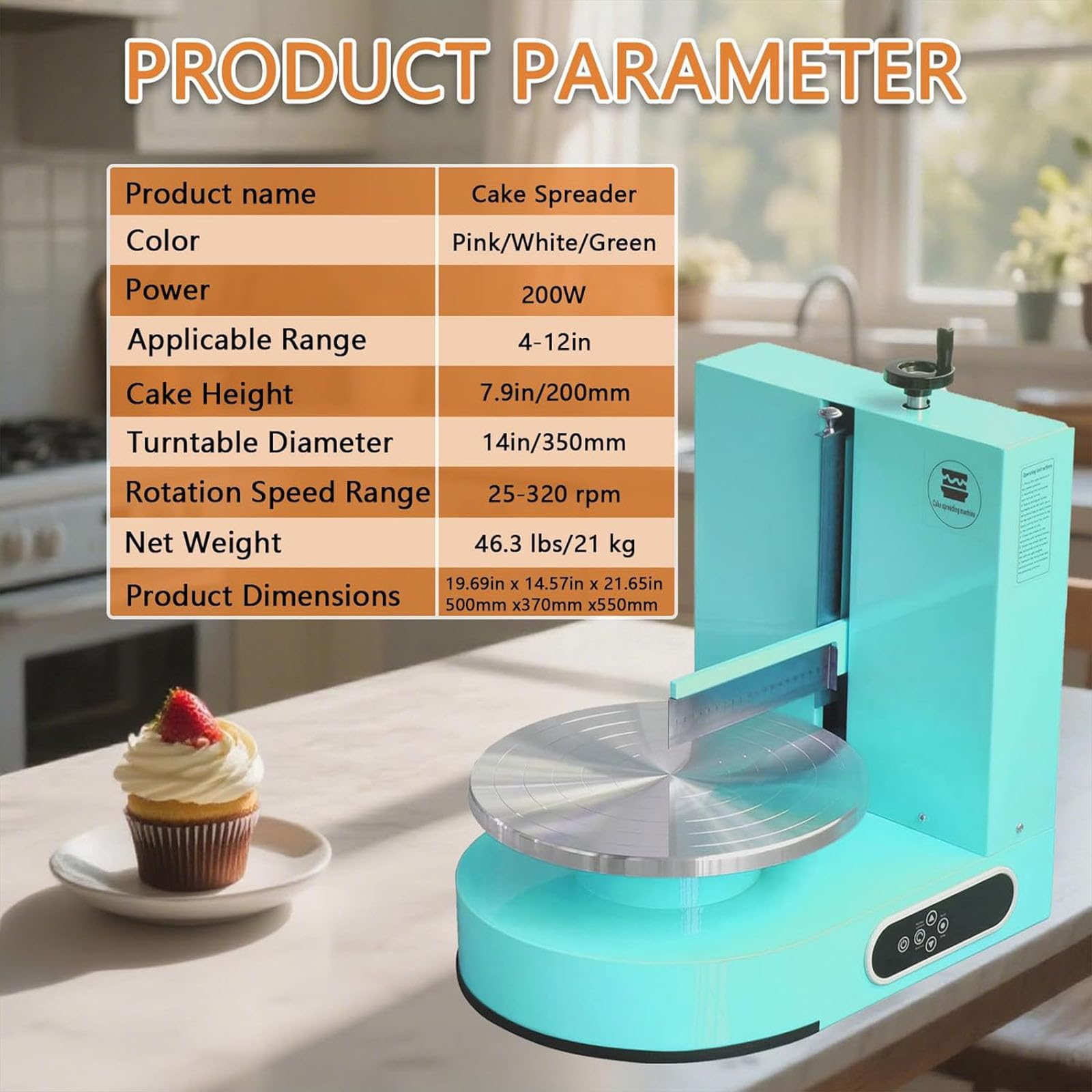 MáQuina AutomáTica FormacióN Hielo para Tartas CumpleañOs Raspador Tartas Ajustable 4 a 12 Pulgadas Nivelador Tartas Esparcidor DecoracióN Crema MáQuina Alisadora,001