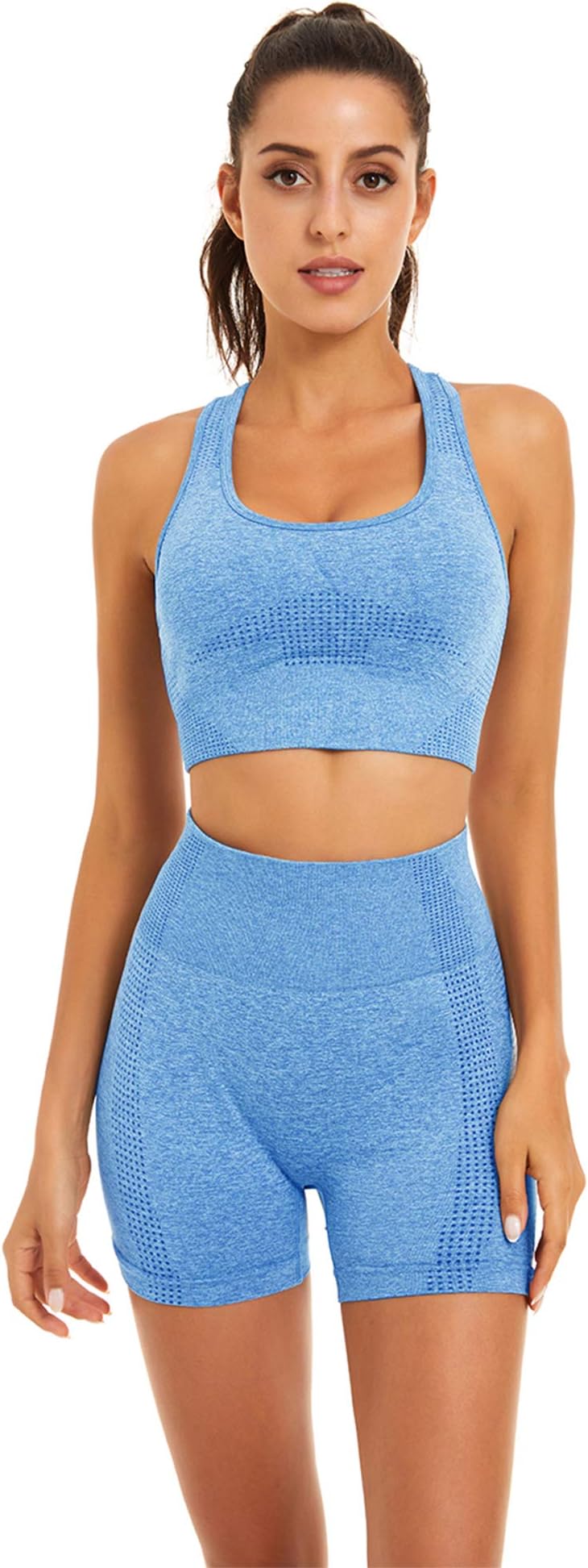 ToplookWomen Seamless Yoga Workout Set 2 Piece Outfits Gym Shorts Sports Bra