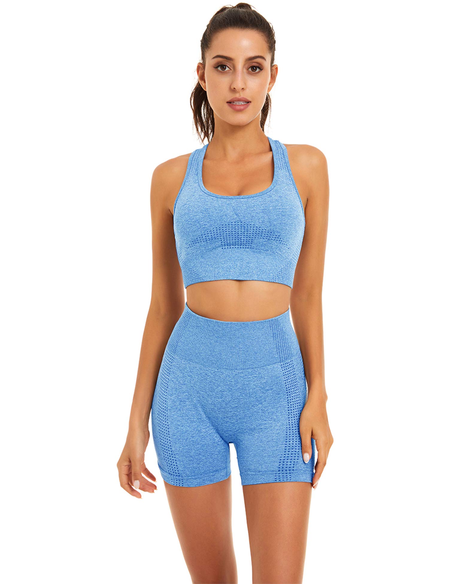 ToplookWomen Seamless Yoga Workout Set 2 Piece Outfits Gym Shorts Sports Bra