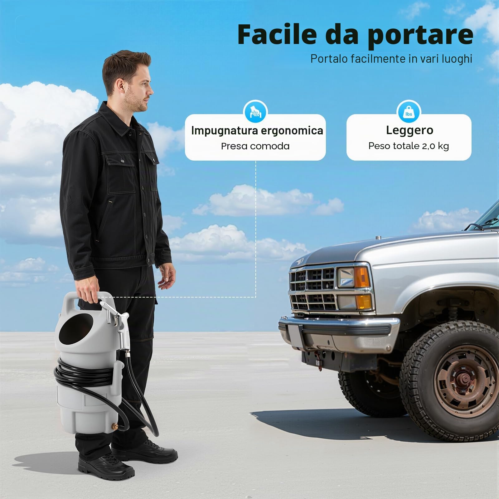 Sabbiatrice mobile, sabbiatrice, pistola per sabbiatura, tubo per sabbiatura, aria compressa, kit di sabbiatura con pistola per sabbiatura, 50 lbs, 24 x 53 cm.(compressore non incluso)