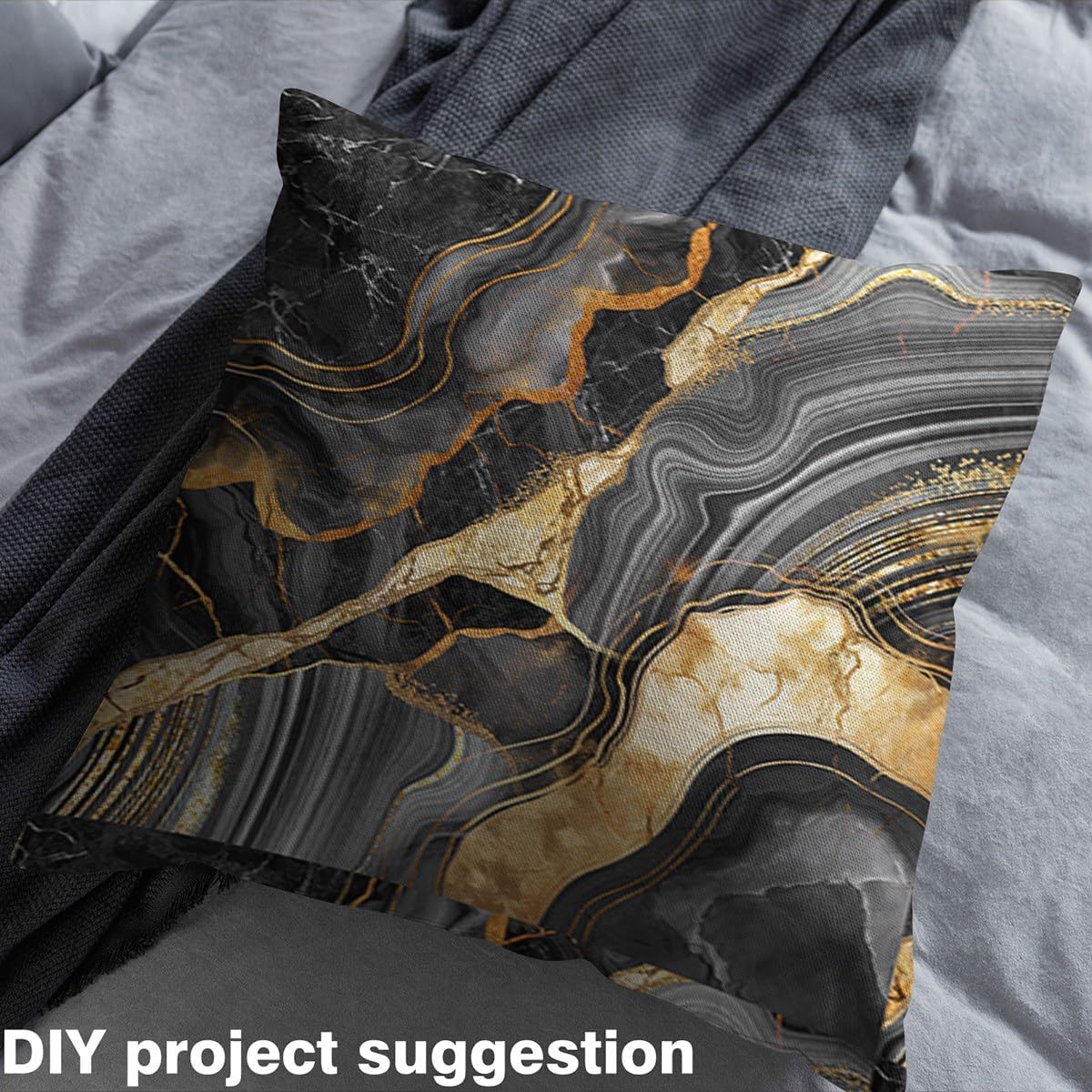 Erosebridal Black Marble Fabric by The Yard, Gold Crack Upholstery, Abstract Metallic Texture Decorative Fabric - Luxury Shinny Boho Hippie Fluid Craft Patchwork Indoor/Outdoor - 3 Yards