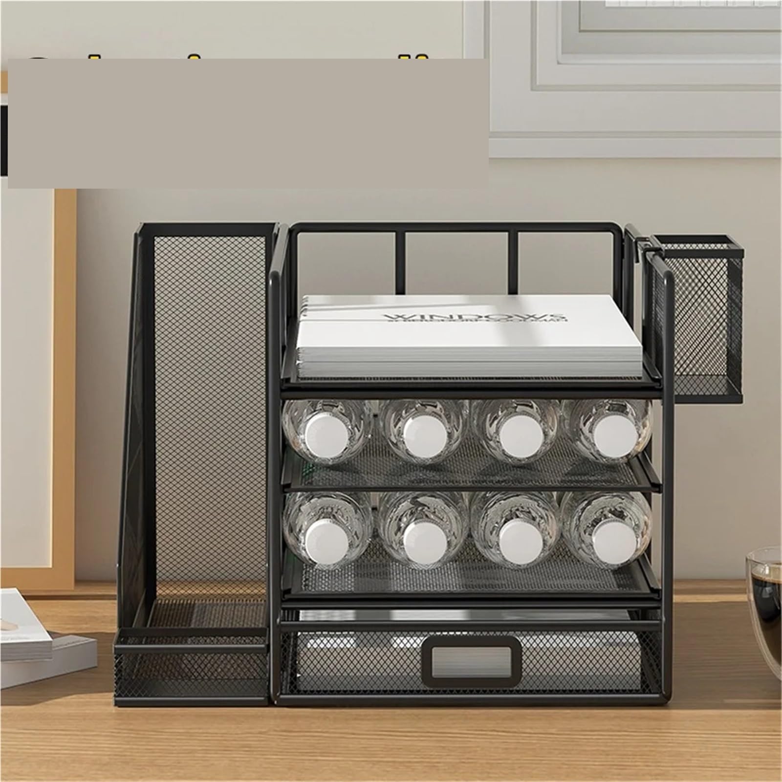 Bandeja para Cartas Organizador de Escritorio con archivador, Organizador Bandeja for Cartas 4 Niveles cajón Deslizante y 1 portalápices, Malla metálica