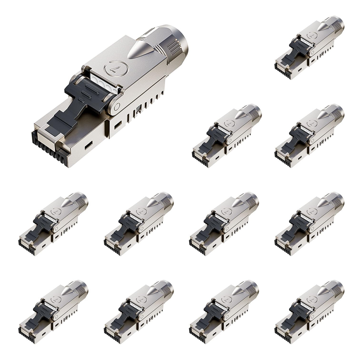 FGB Lot de 12 connecteurs réseau RJ45 CAT7 10 Gbit/s 600 MHz | Connecteur RJ45 blindé sans outil pour câble de pose CAT7 CAT6A AWG 22-24