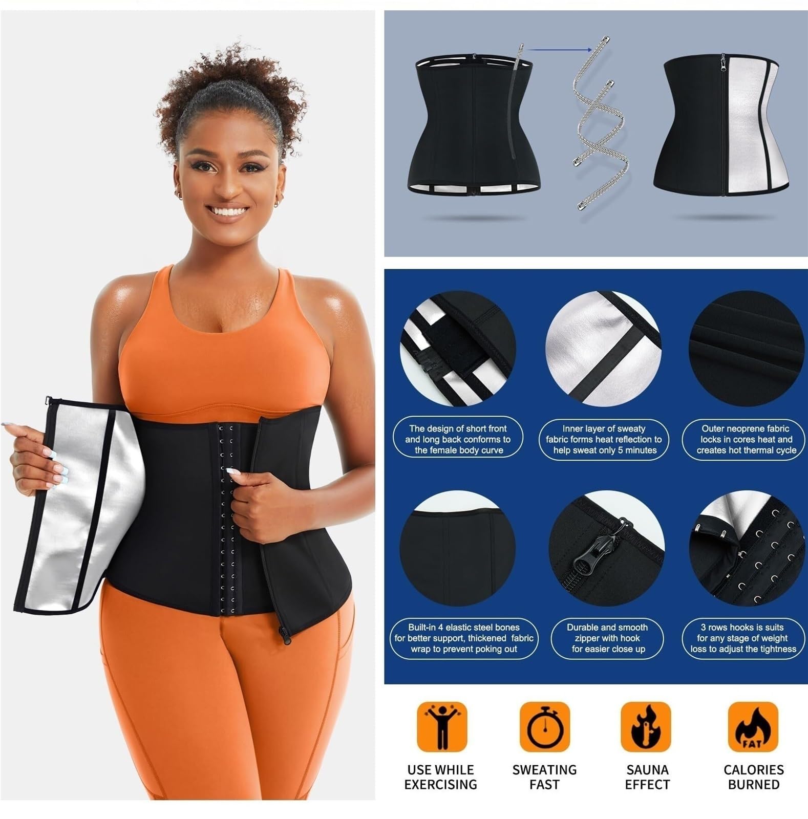 Ceinture Lombaire Réglables Taille Formateur Femmes Bas Ventre Corset Ceinture Fitness Travail Universel(Blue,Large)