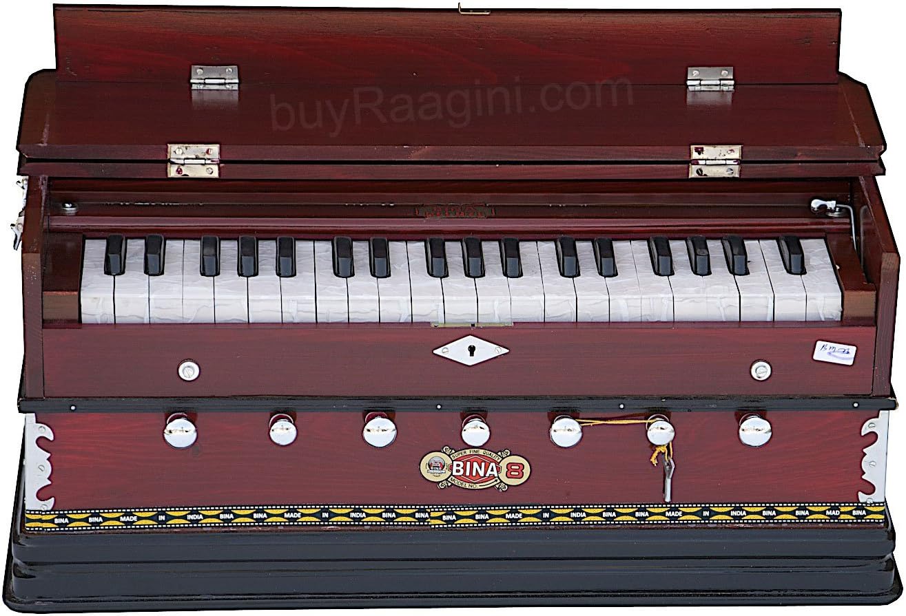 BINA No. 8 Harmonium, In USA, 7 Stops, Rosewood Color, 3 1/4 Octaves, Coupler, Tuned to A440, Double Reed, Bag, Musical Instrument Indian (PDI-174)