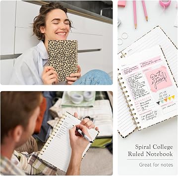 Lined Spiral Journal Notebook for Work A5, 160 Pages, Brown Leopard Print