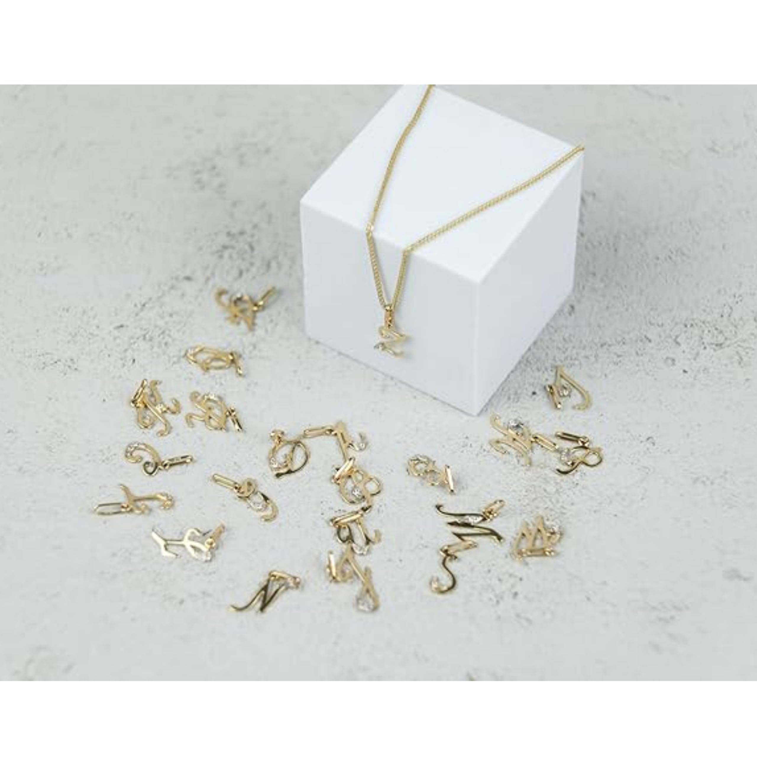 Rodium – Buchstabenanhänger aus 585 Gold mit Zirkonia – Bicolor Charm mit Karabinerverschluss für Halskette oder Armband – Geschenk für Damen
