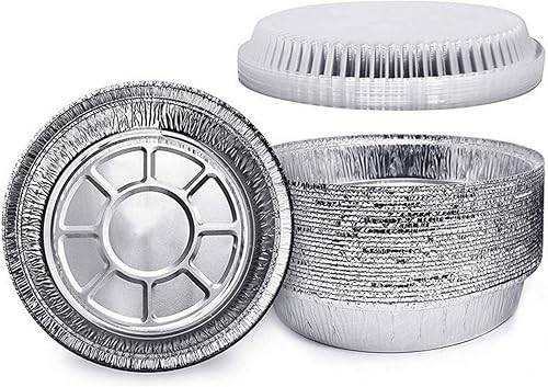Sartenes redondos de aluminio desechables de 7 pulgadas con tapas transparentes (paquete de 60), aptos para congelador y horno, para hornear,