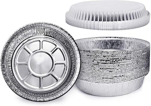 7'' Inch Round Tin Foil Pans Disposable Aluminum Pans with Clear Lids (30 Pack), Freezer & Oven Safe - For Baking, Cooking, Storage, Roasting, Reheating, Recyclable, Pack of 30