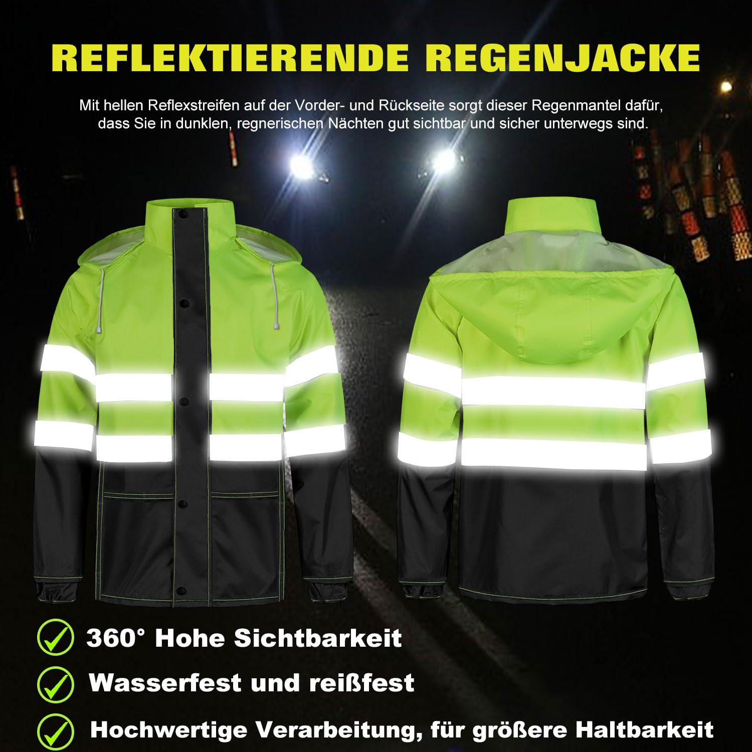 Veste Homme Impérmeable à Capuche Léger Haute Visibilité Manteau de Pluie Impermeable Veste de Pluie Réfléchissants Vêtements de Pluie