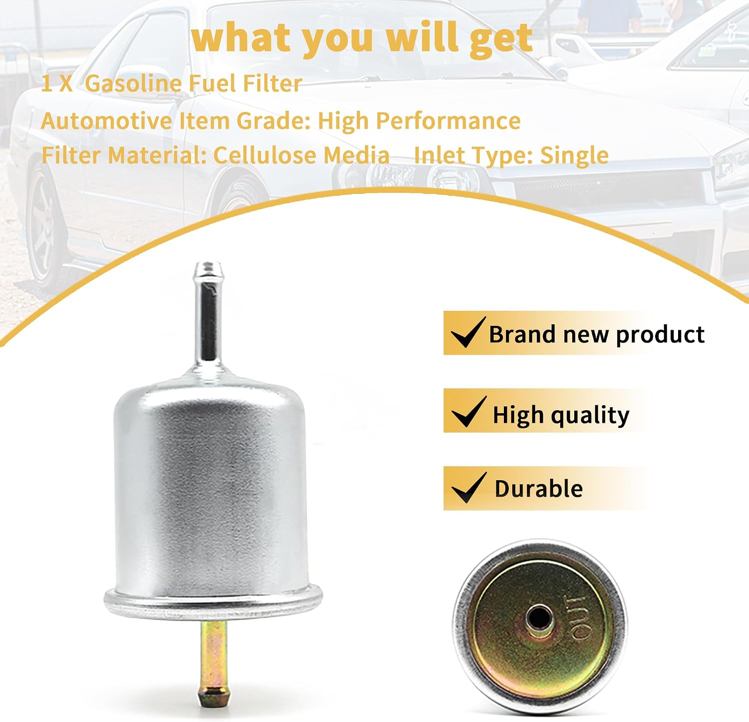 Fuel Filter PF-1100 33023 Compatible with Nissan Tsuru, Frontier, Pathfinder, Infiniti QX4, Compatible with Nissan Infiniti 1983-2004 Fuel Injected Gasoline Engines (Silver)
