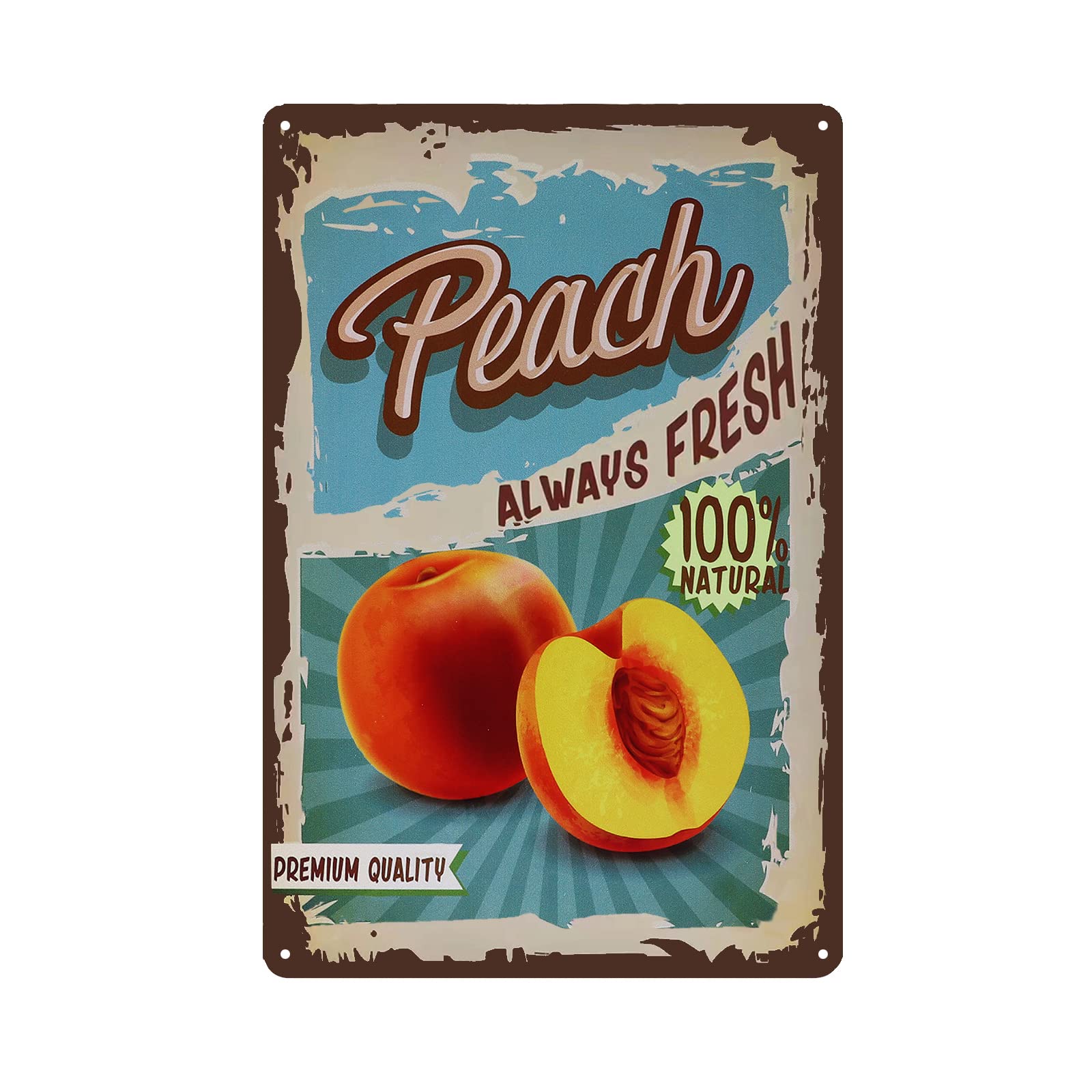 SMAZDFXX Vintage Peach Tin Sign - Fruit Metal Sign - Retro Decorative Sign Wall Decor Home Decor 5.5"x8"