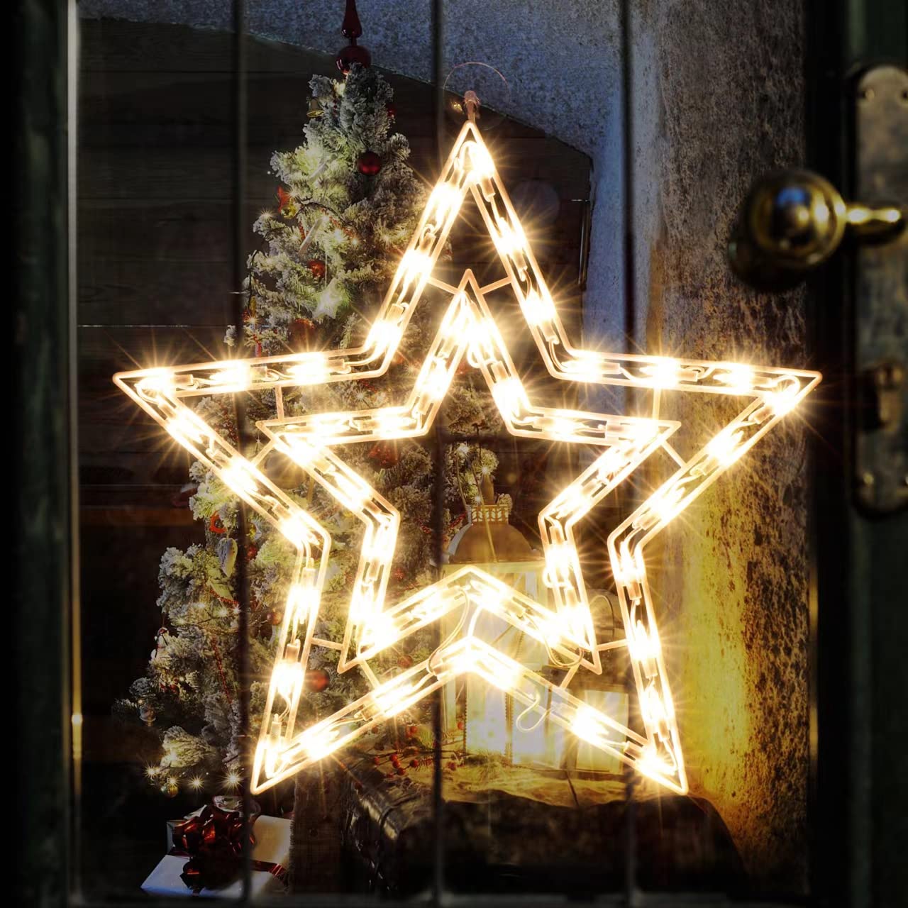 LAMPHOME Beleuchteter Stern, Weihnachts-Fenster-Silhouette, Dekoration, Lichter, Dekorationen, Fensterdekorationen für Weihnachten, Party, Zuhause, Terrasse, Rasen, Garten