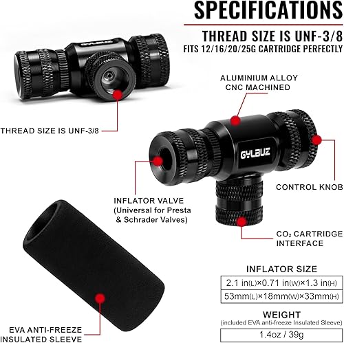 Miniatura 3 de Inflador de neumáticos de bicicleta de CO2 Bomba de bicicleta portátil de Co2 compatible con válvulas Presta y Schrader con funda aislada para