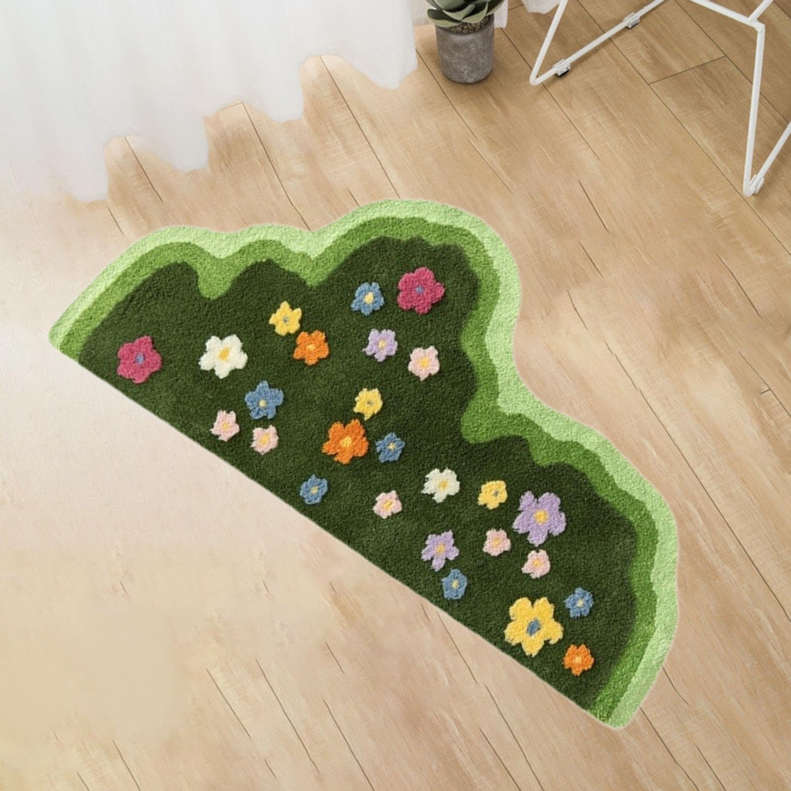 Tappeto irregolare con motivo floreale verde, antiscivolo, assorbente, in microfibra, per bagno, camera da letto, doccia, morbido tappetino decorativo (150 x 75 cm)