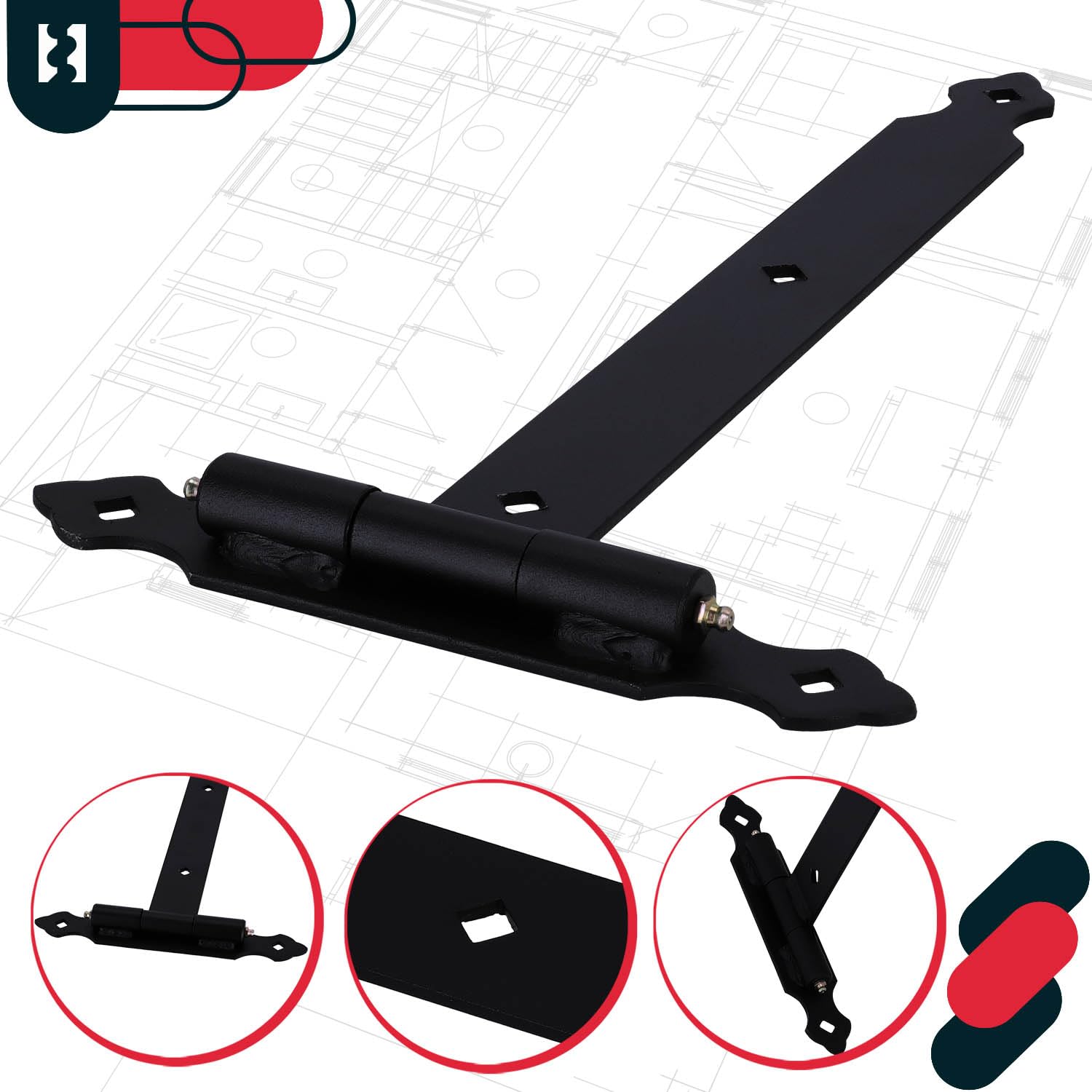 KOTARBAU® Lot De 2 Bandes De Porte Avec Bande De Porte De 300 Mm - Charnière De Porte - Ferrure De Porte - En Acier Inoxydable - Revêtement Par Poudre