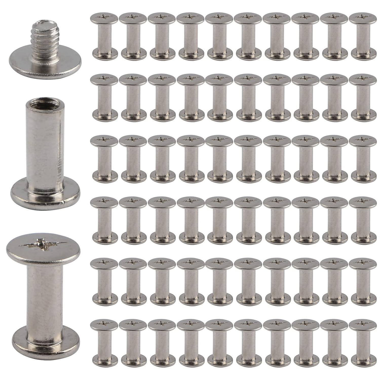 INCREWAY 60 Sets Chicago Screws Assorted Kit, 5mm X 20mm Vis De Reliure Poteau Golden M5 Round Cross Head Poteaux De Vis De Goujons Rivet à Ongles Poteaux De Reliure De Livre