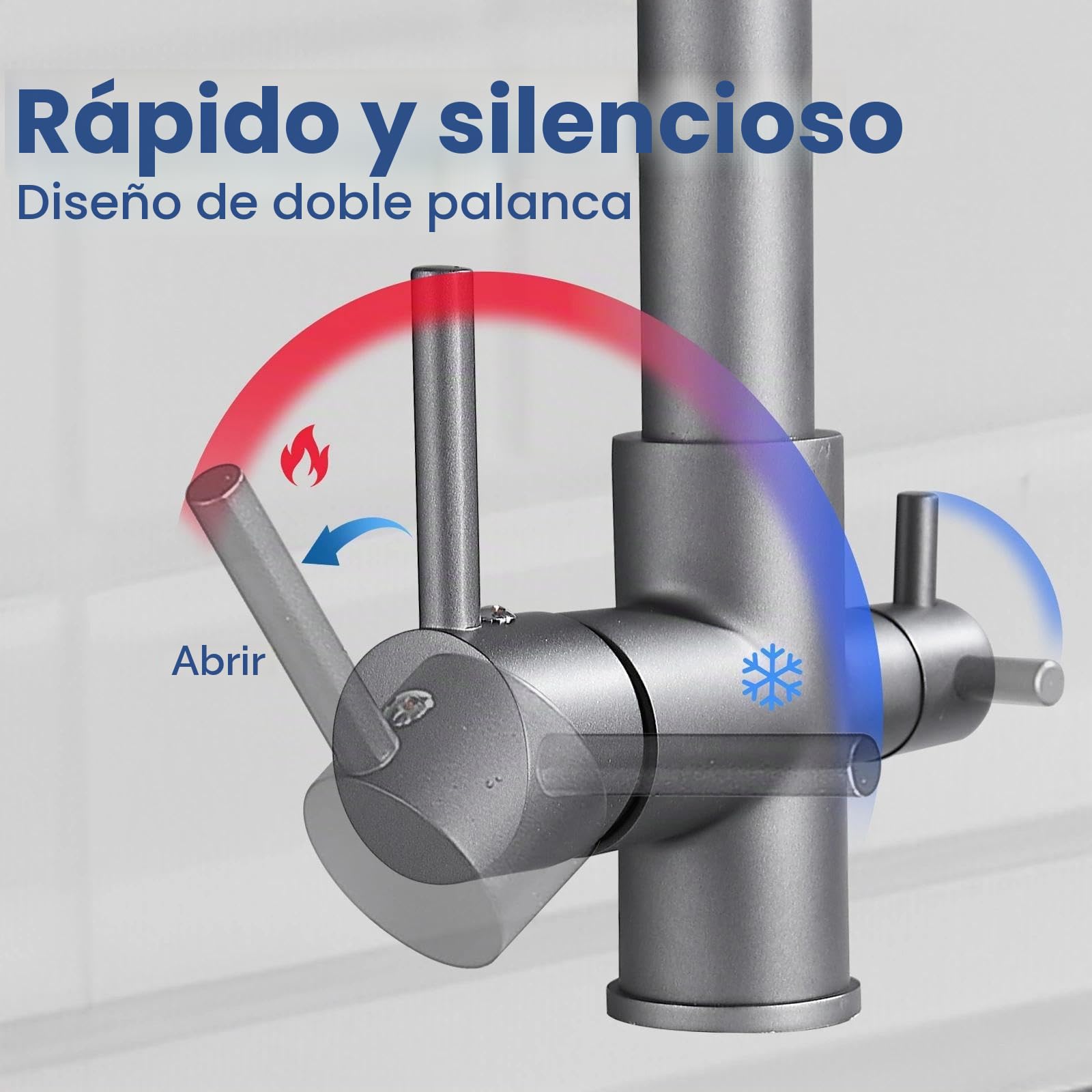 Grifo de cocina de 3 vías, grifo de agua potable con resorte en espiral, giratorio en 360°, grifo de cocina con ducha extensible, mezclador 3 en 1 para filtro de agua (3 vías（01）, gris)