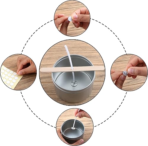 Miniatura 7 de MILIVIXAY Paquete de mecha para velas de 6 pulgadas 100 mechas para velas, 100 calcomanías de mecha de vela y 6 soportes de mecha de vela de madera,