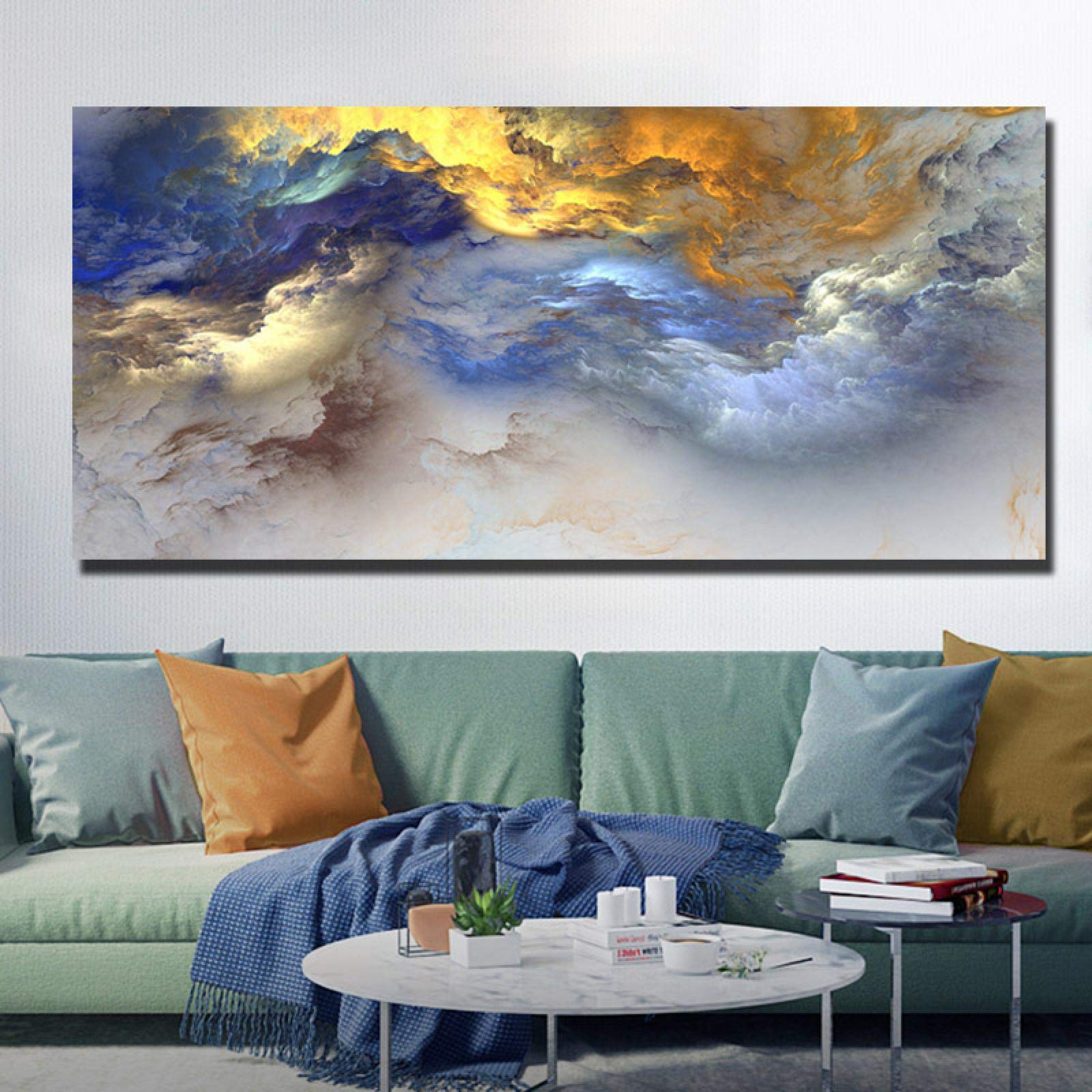 Moderne Gouden Vis Muur Kunst Schilderij Gedrukt op Canvas Blauwe Zee Achtergrond Decoratieve Poster Foto Woonkamer Huisdecoratie 40x120cm Frameless