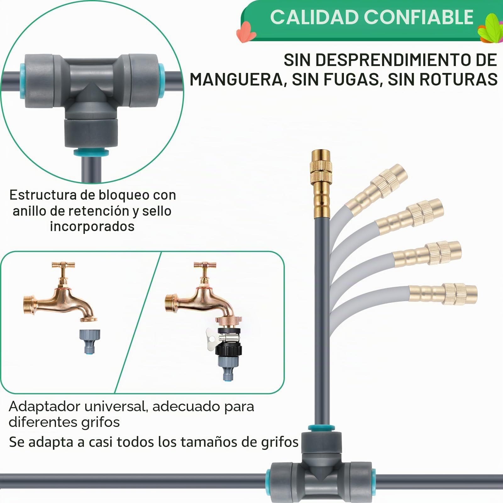 Sistema de Riego Jardín, Kit Riego por Goteo, 20M Micro Riego Sistema | con 360° Ajustable Boquilla de latón, Aspersor Pulverizador y Goteo Automatico para Jardin Invernadero Césped Patio Terraza