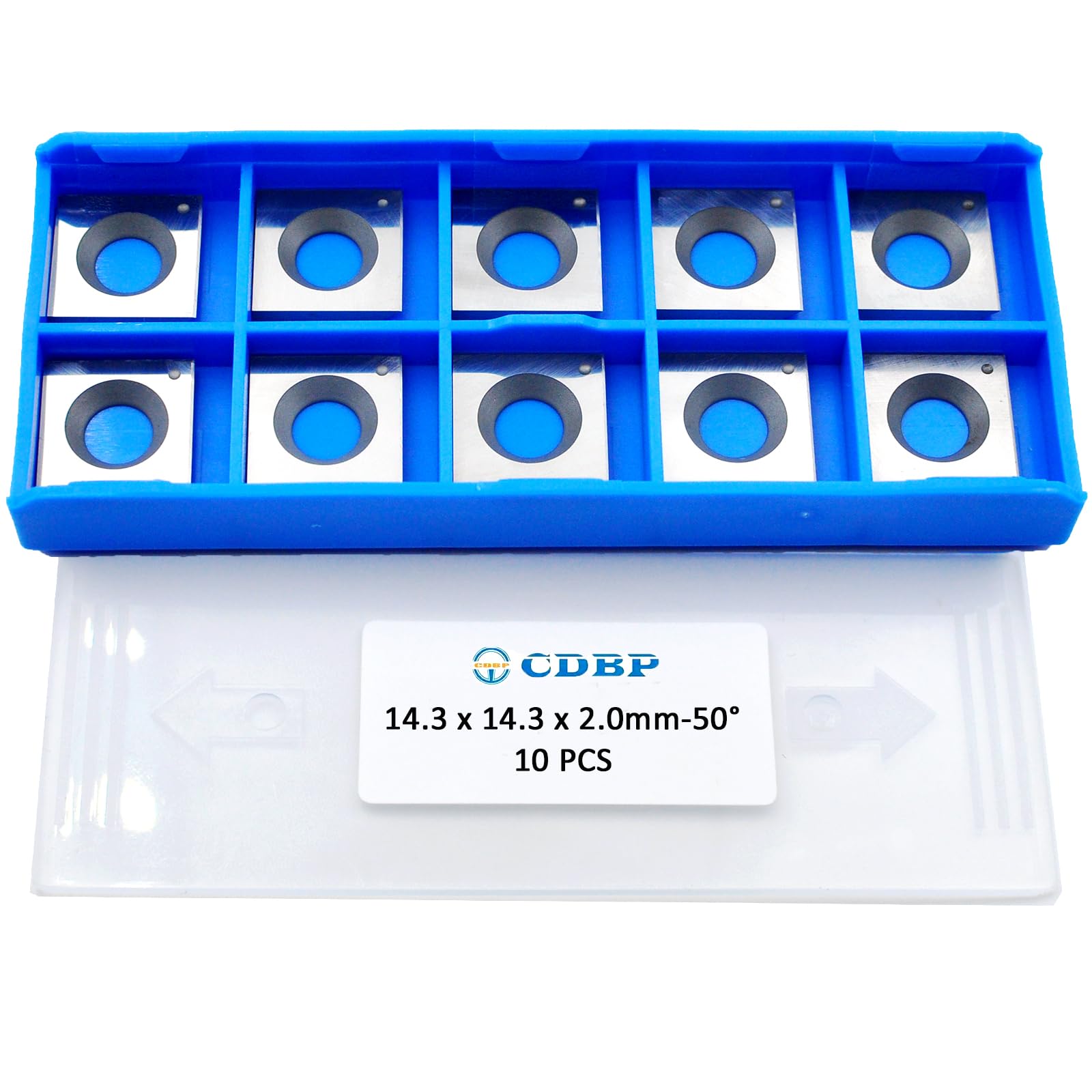 CDBP14.3mm Square Carbide Inserts Cutters Knives with 2 Cutting Edge 14.3×14.3×2.0mm-50° for King Canada/Rikon/Cutech/Craftex/Magnum/WEN Spiral Cutter Head, 10pcs