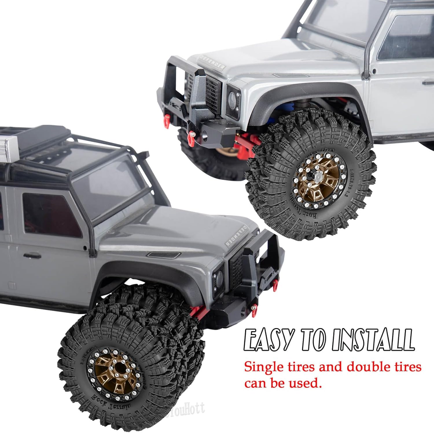 RC 1.3" Beadlock Tires Wheels for 1/18 1/24 Trx4m SCX24 FCX24 Ascent-18 RC Crawler Car,4pcs 1.3 Inch Wheel Rim Soft Rubber Tires,Brown