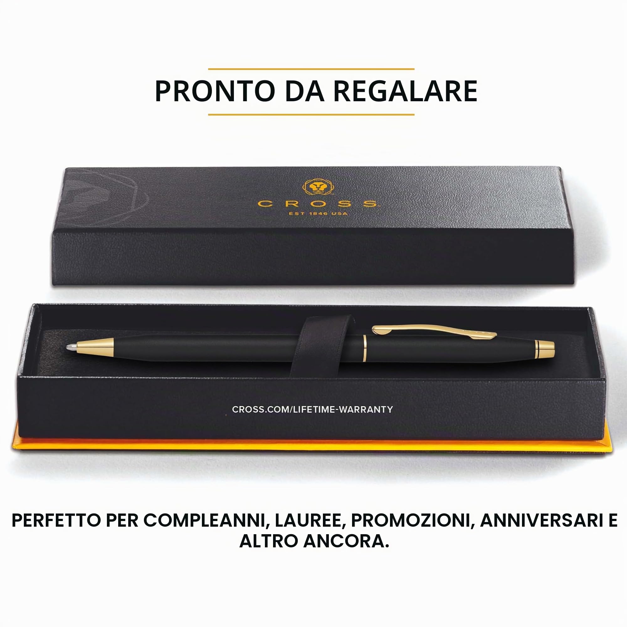 CROSS Classic Century - Penna a sfera classica nera con appuntamenti placcati oro 23 ct, con confezione regalo premium, penna a sfera media ricaricabile