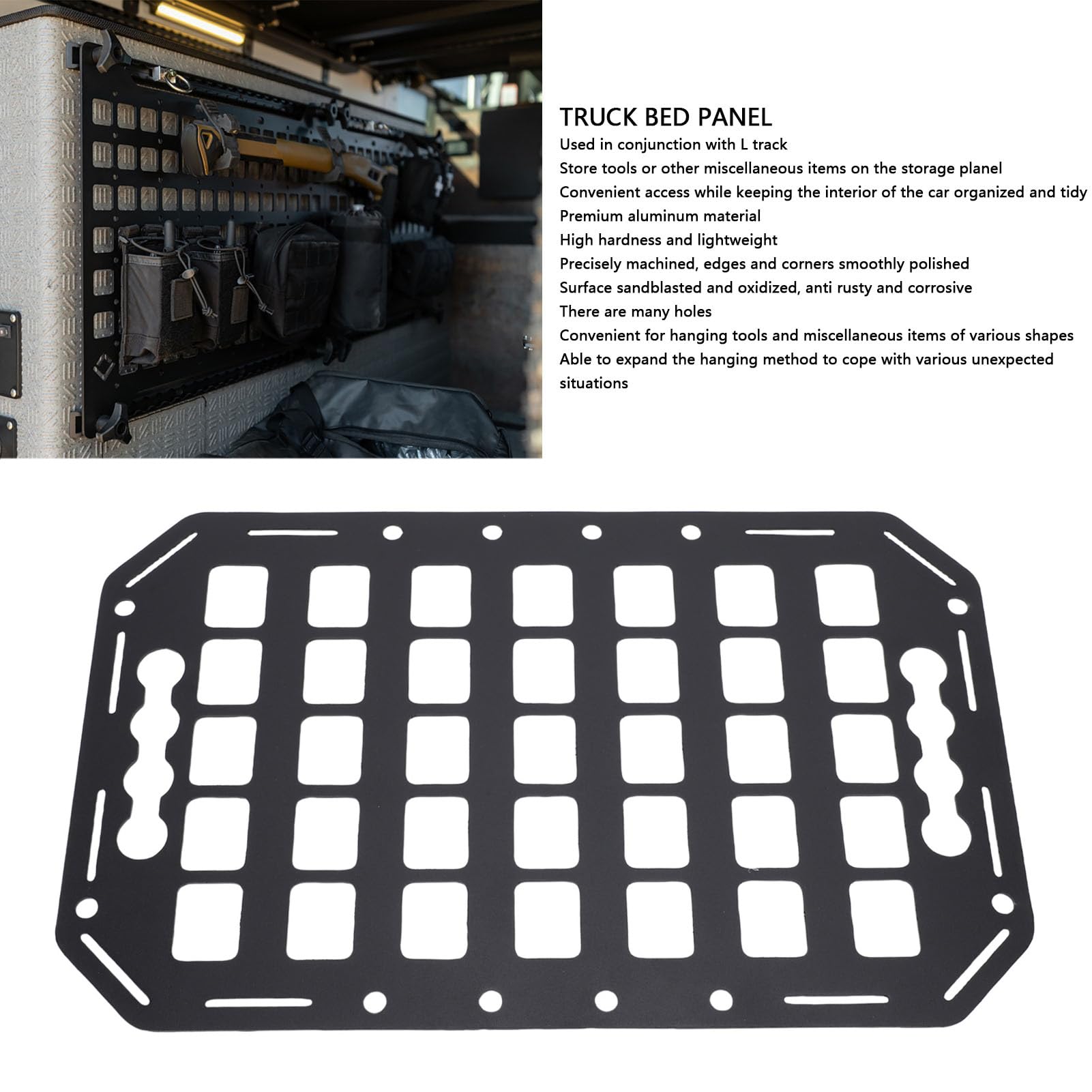 Haofy L Pista Molle Panel Camion Letto Molle Rack Alluminio 15x9.25x 0.08in con Fori Multipi per L Rail Tool Storage Cars SUV Pickups Camion