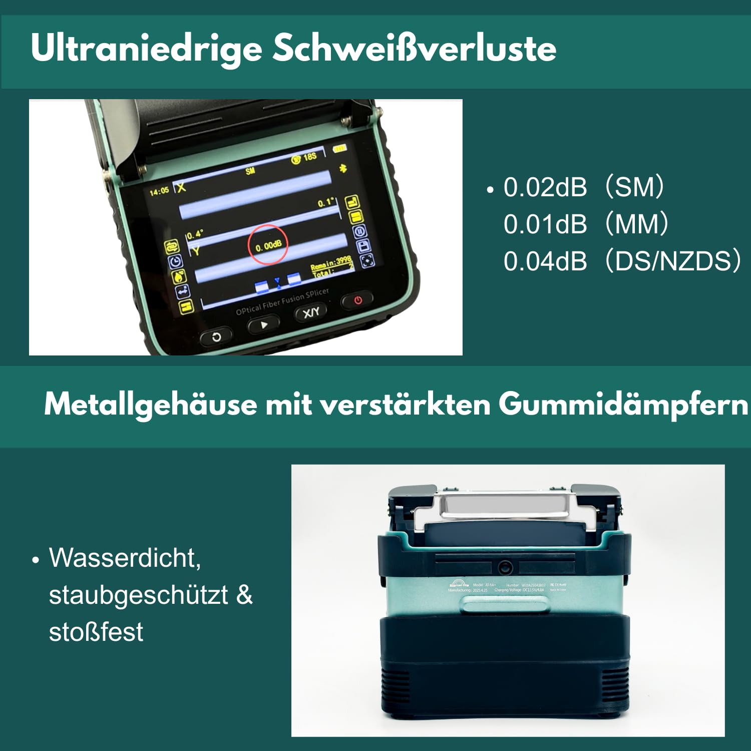 Neues Modell AI-6A+ Fusion Splicer Glasfaser Spleißgerät Automatisches LWL Fusionsspleißgerät-Kit Kernausrichtung mit 6 Motoren 8s Spleißen 18s Aufheizen