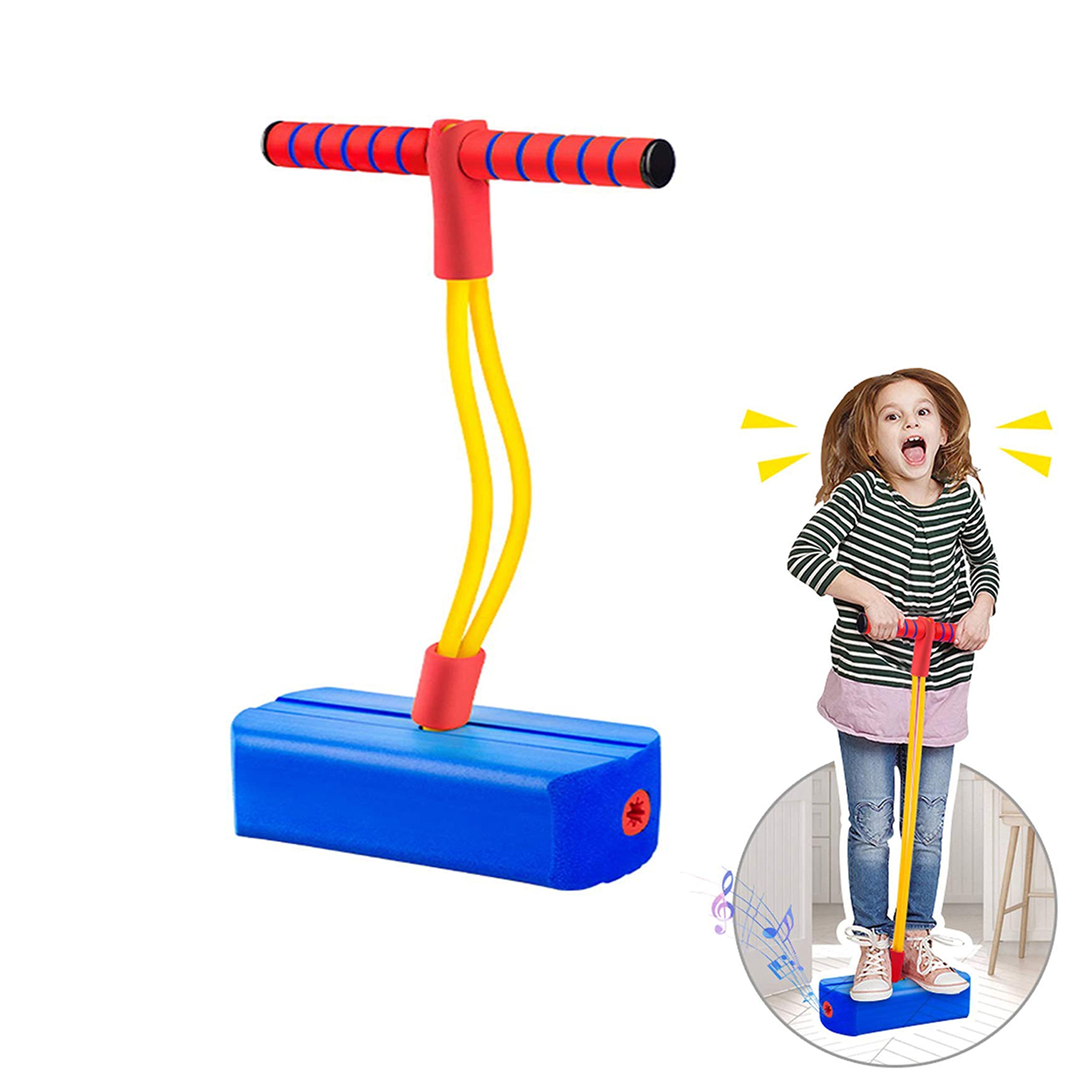 DELFINO Pogo Jumper for Kids, Blue Fun and Safe Jumping Stick, Durable Foam and Bungee Jumper for Ages 3 and Up, Kindergarten Teaching Fitness Outdoor Sports Toys Great Gift for Boys and Girls