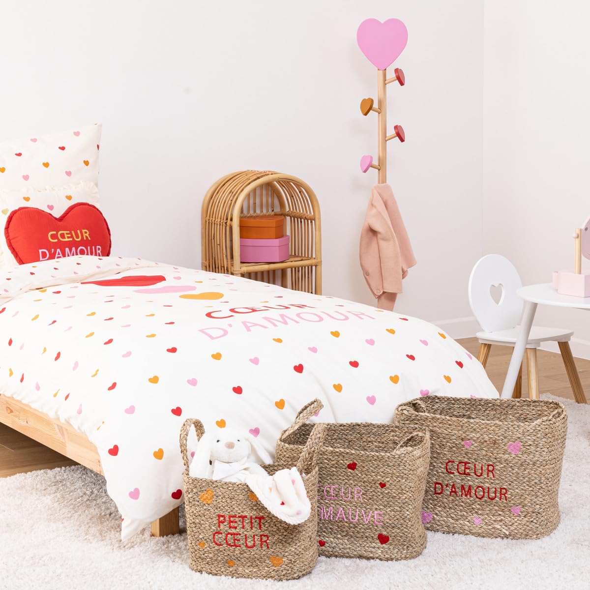 Atmosphera - Lot de 3 paniers Enfant neree Motif cœur l28/33/38cm