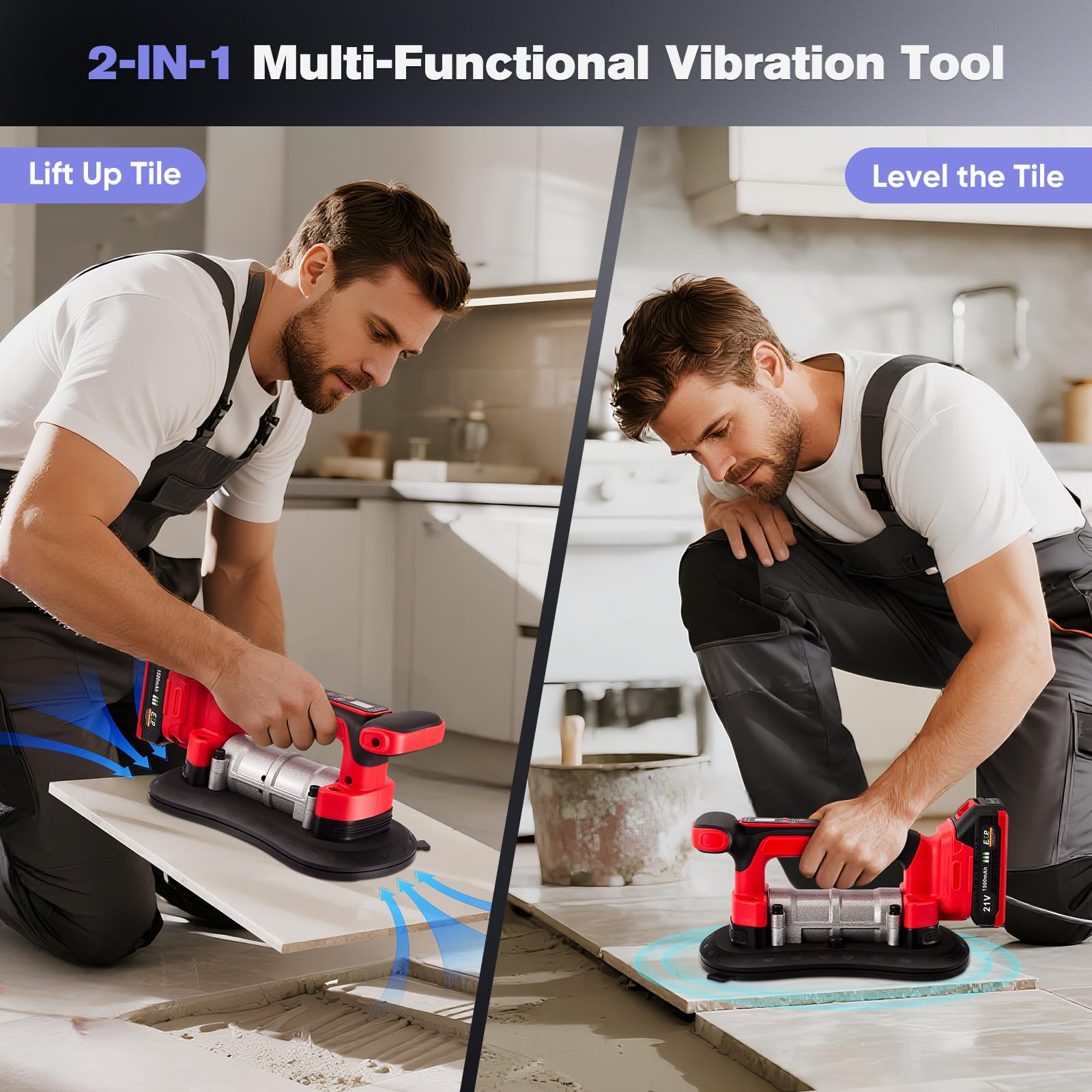 Vibrador de azulejos y ventosas 2 en 1 con ventosa, 9 niveles, 285 x 150 mm, ventosa de 200 kg, vibrador para azulejos grandes de pared y suelo