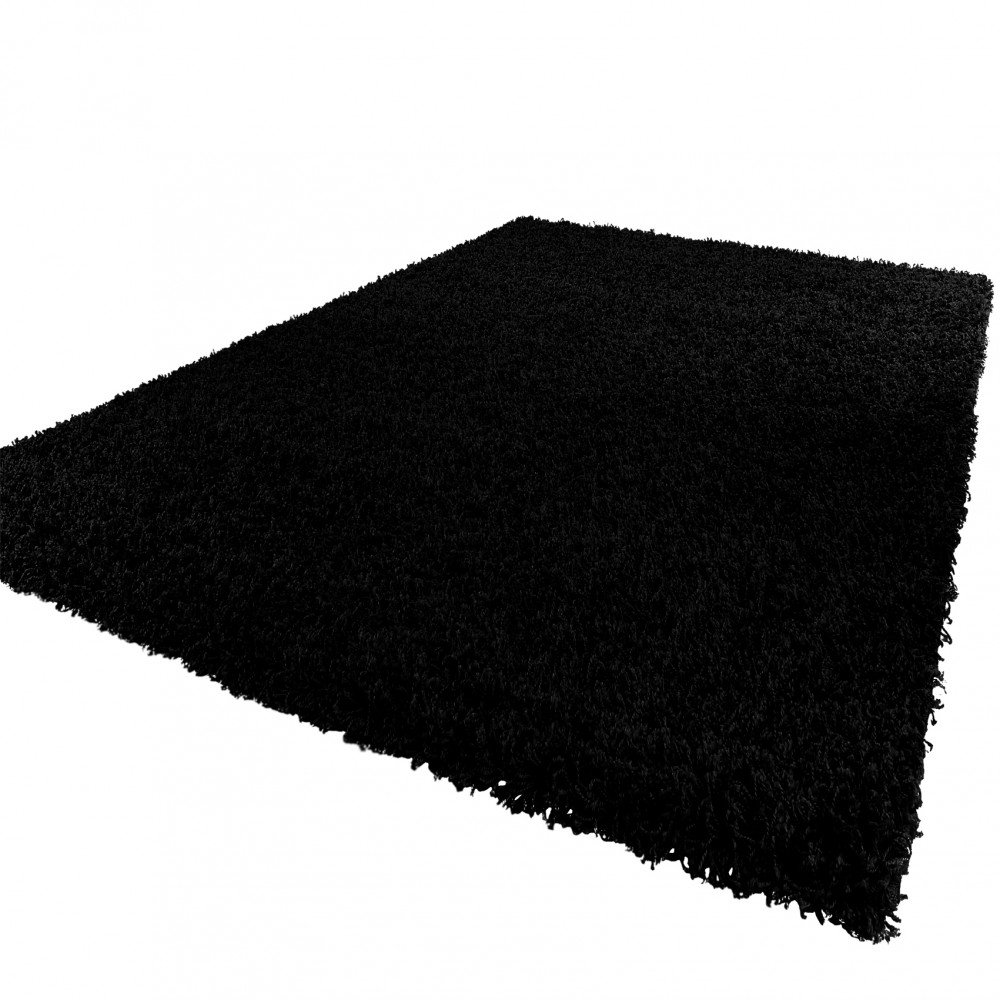 Shaggy Rug High Pile Long Pile Modern Carpet Uni Black, Size:40x60 cm