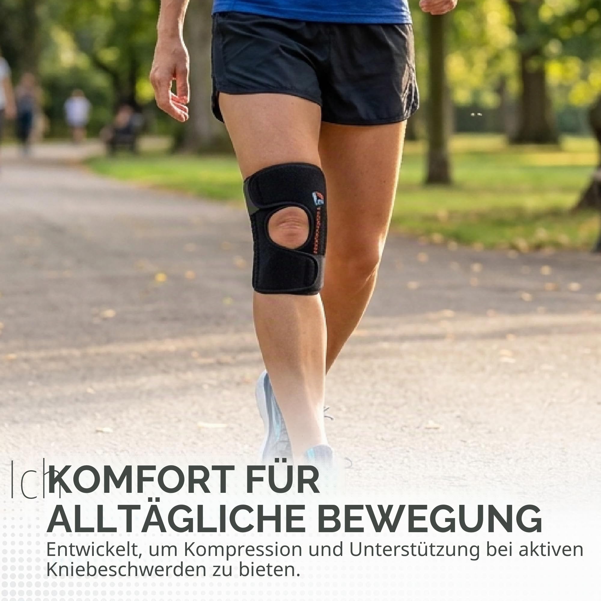 Thermoskin Sports Kniebandage verstellbar mit Seitenstabilisatoren, Kniestütze Damen und Herren, Patellasehnenbandage Jumperband, Kompression und Wärme beim Sport, Schwarz