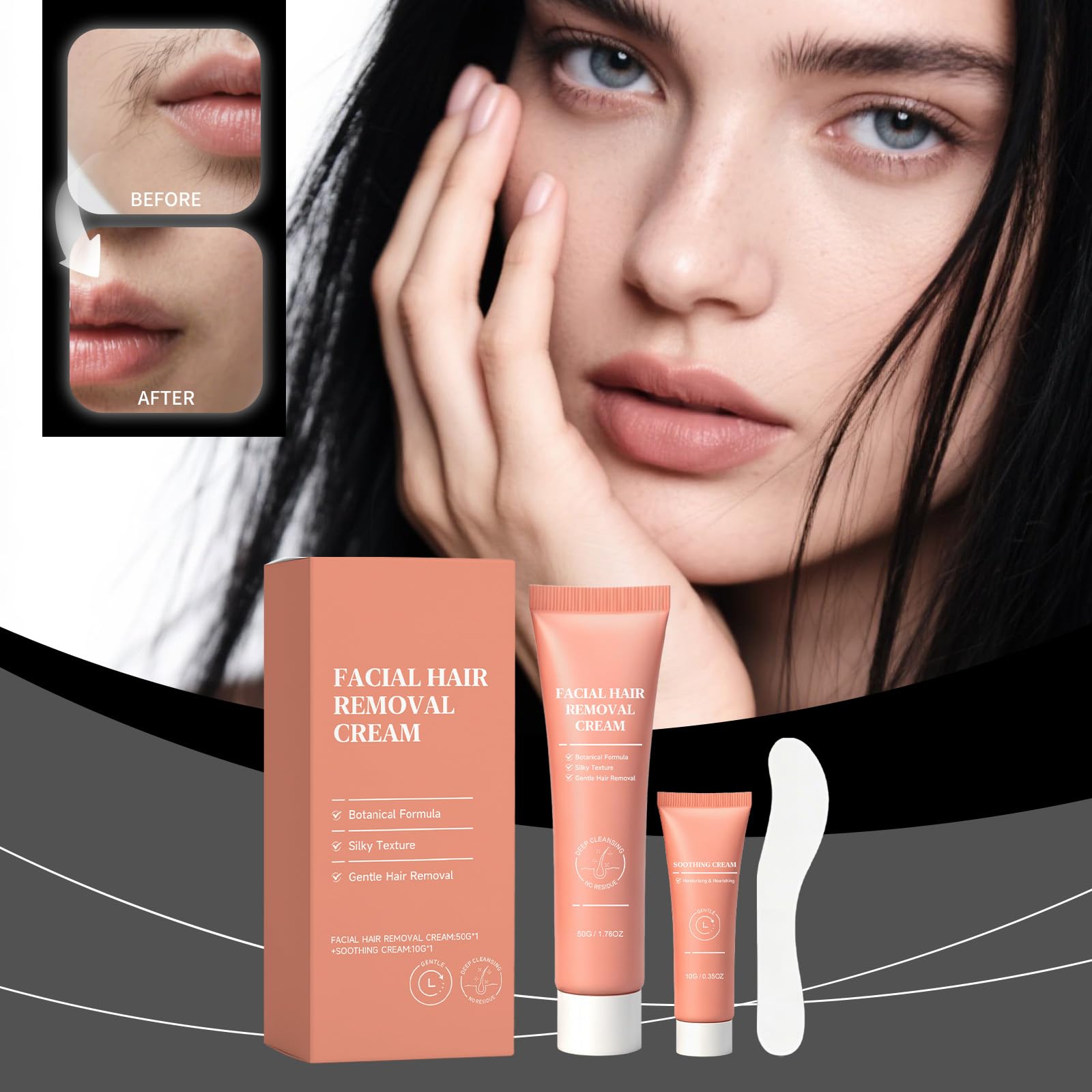 Crema depilatoria per il viso, adatta per pelli sensibili, per labbro superiore, mento, guance, 50 ml (3, 50 ml)