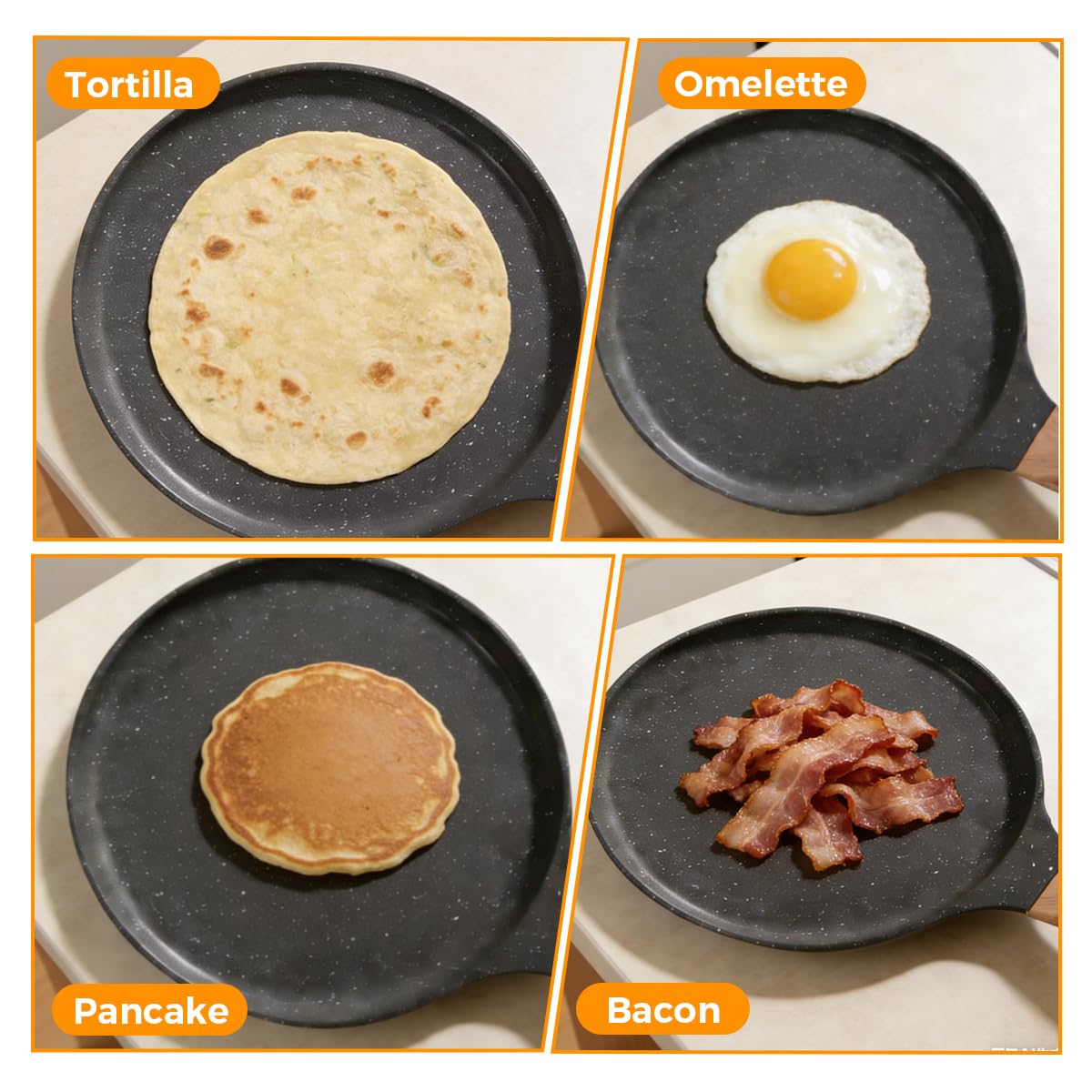 Rairsky Sartén para Crepas Antiadherente,26cm Sartén Antiadherente para Crepes,Crepera Sarten con Esparcidor,Fácil de Limpiar,para Crepes, Pancakes y Tortillas sin PFOA (Color Negro) — view 7